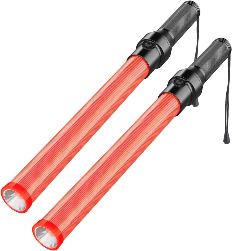 RoadHero 2 Pack Traffic Batons, 21 Inch Led Traffic Control Baton, Night Safety Light Wands with 3 Flashing Modes, Air Marshaling Signal Wand Plus White LED on Tip for Airport, Parking, Car Directing - Image 1